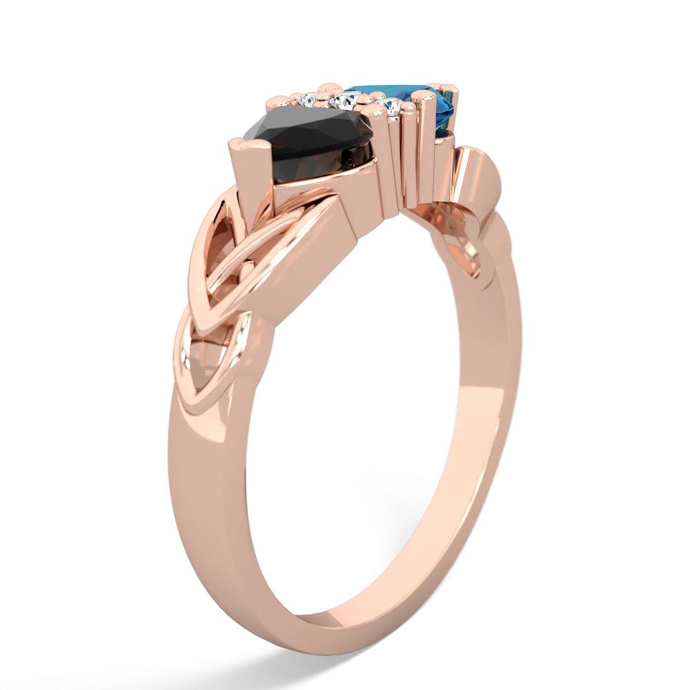 Onyx Celtic Knot Double Heart 14K Rose Gold ring R5040