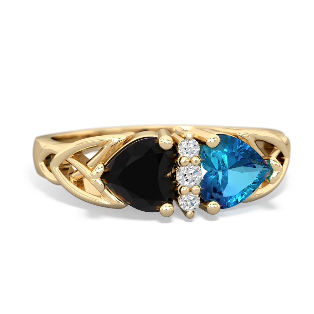 Onyx Celtic Knot Double Heart 14K Yellow Gold ring R5040