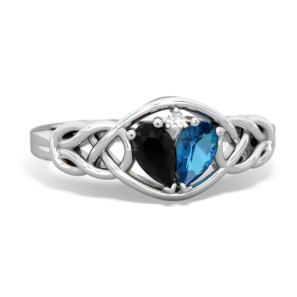 Onyx Celtic Love Knot 14K White Gold ring R5420