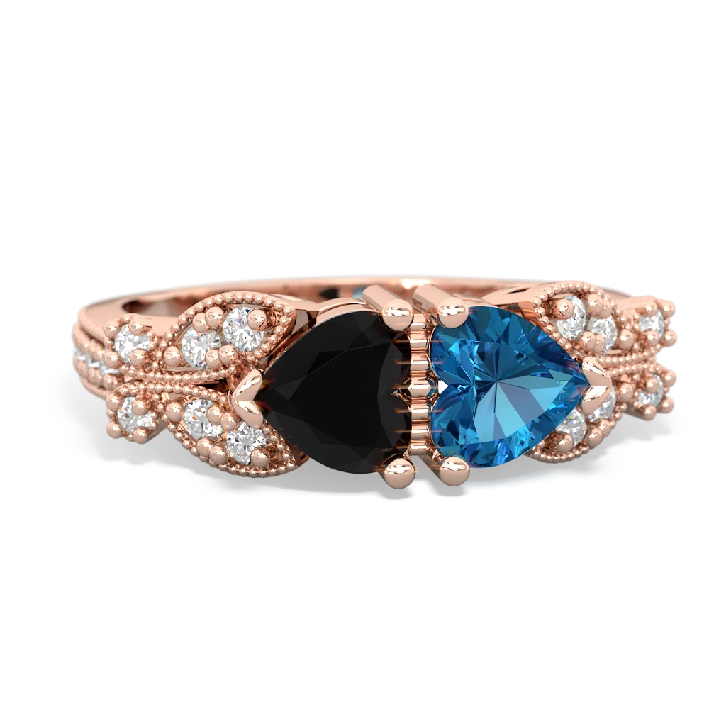 Onyx Diamond Butterflies 14K Rose Gold ring R5601