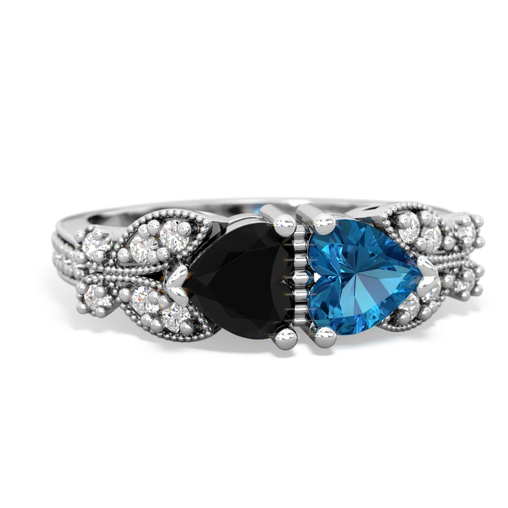 Onyx Diamond Butterflies 14K White Gold ring R5601