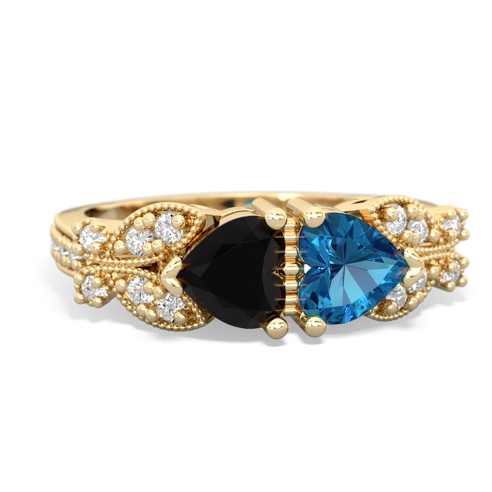 Onyx Diamond Butterflies 14K Yellow Gold ring R5601