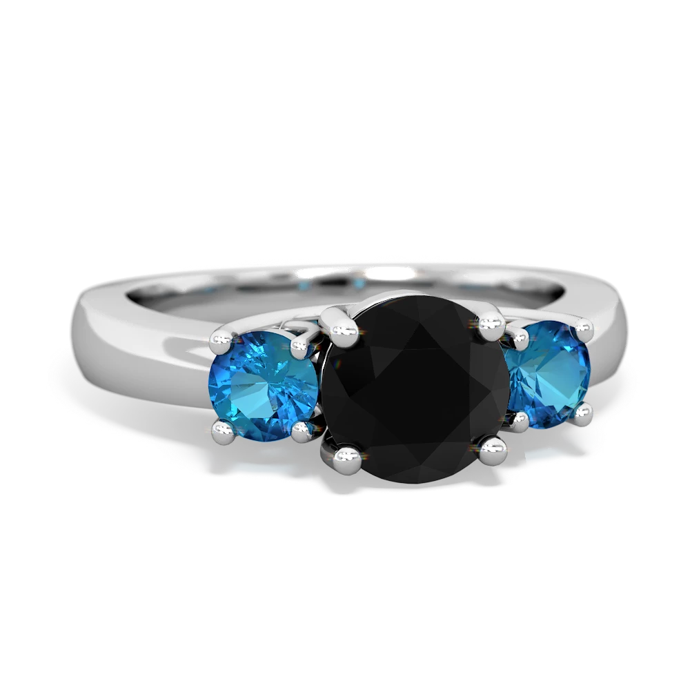 Onyx Three Stone Round Trellis 14K White Gold ring R4018