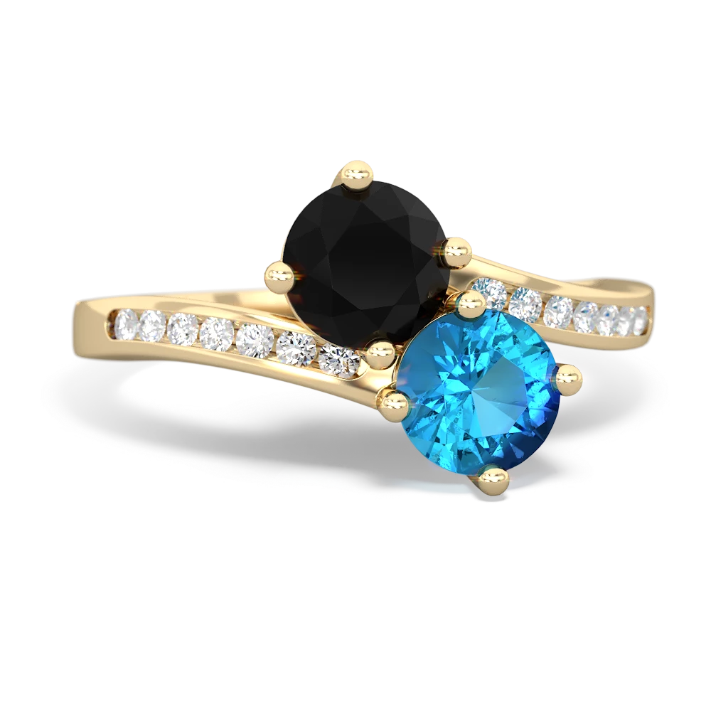 Onyx Channel Set Two Stone 14K Yellow Gold ring R5303