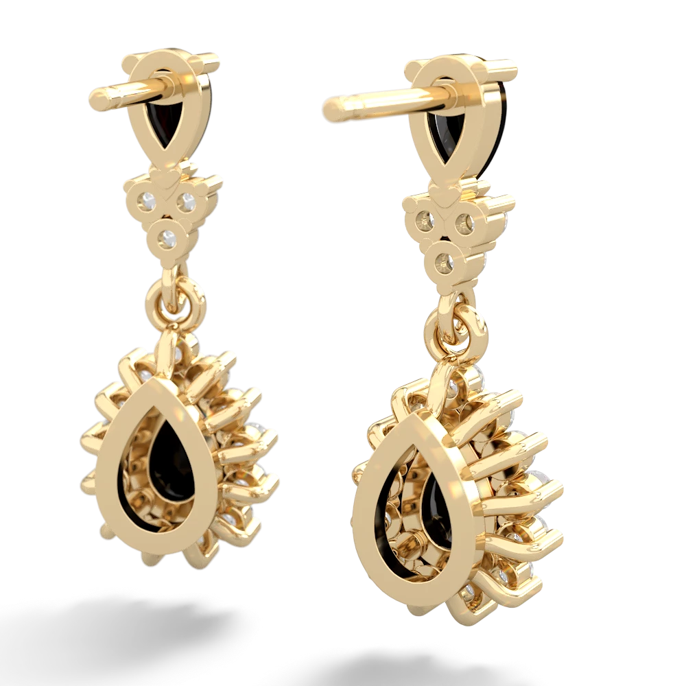 Onyx Halo Pear Dangle 14K Yellow Gold earrings E1882