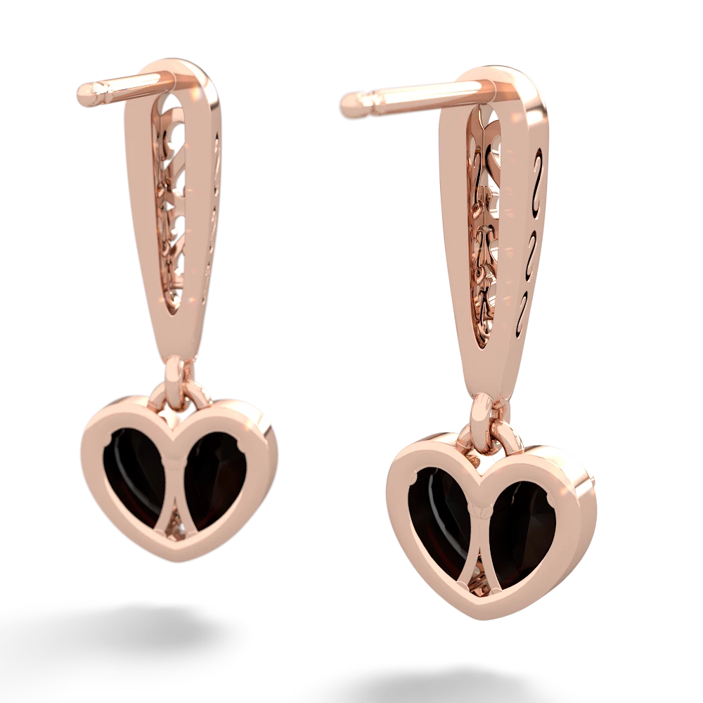 Onyx Filligree Heart 14K Rose Gold earrings E5070