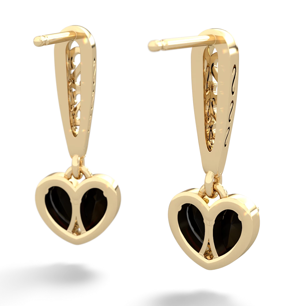 Onyx Filligree Heart 14K Yellow Gold earrings E5070