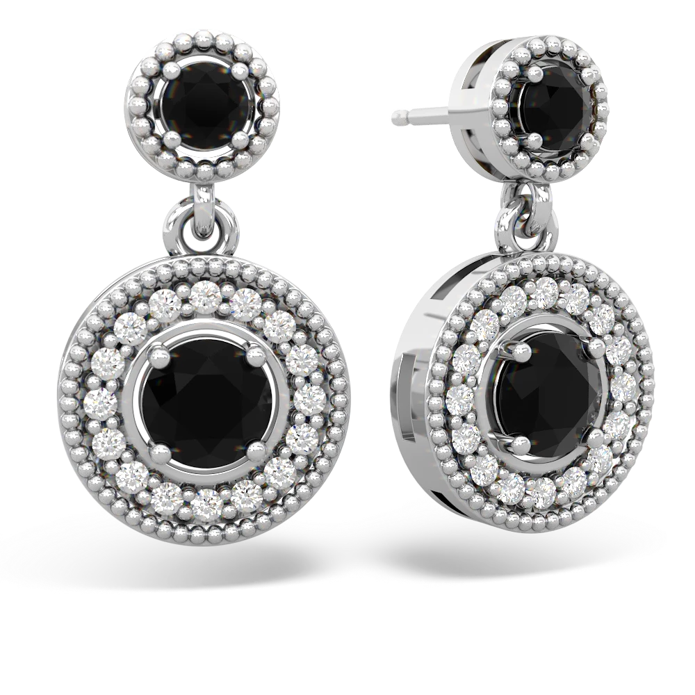 Onyx Halo Dangle 14K White Gold earrings E5319