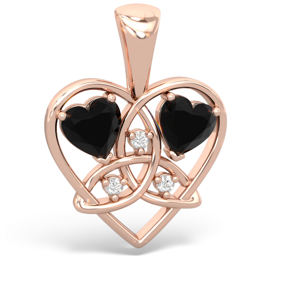 Onyx Celtic Trinity Heart 14K Rose Gold pendant P5331