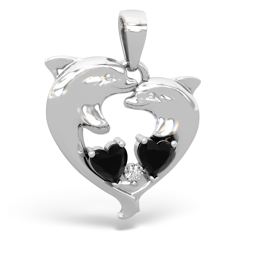 Onyx Dolphin Heart 14K White Gold pendant P5820