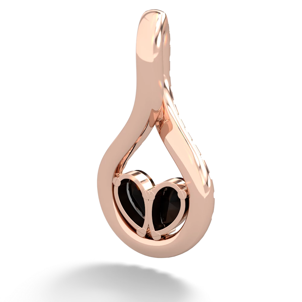 Onyx Pave Twist 'One Heart' 14K Rose Gold pendant P5360