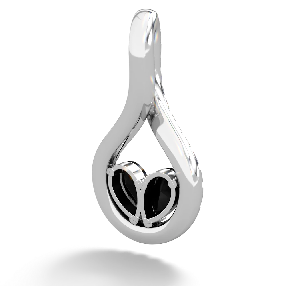 Onyx Pave Twist 'One Heart' 14K White Gold pendant P5360