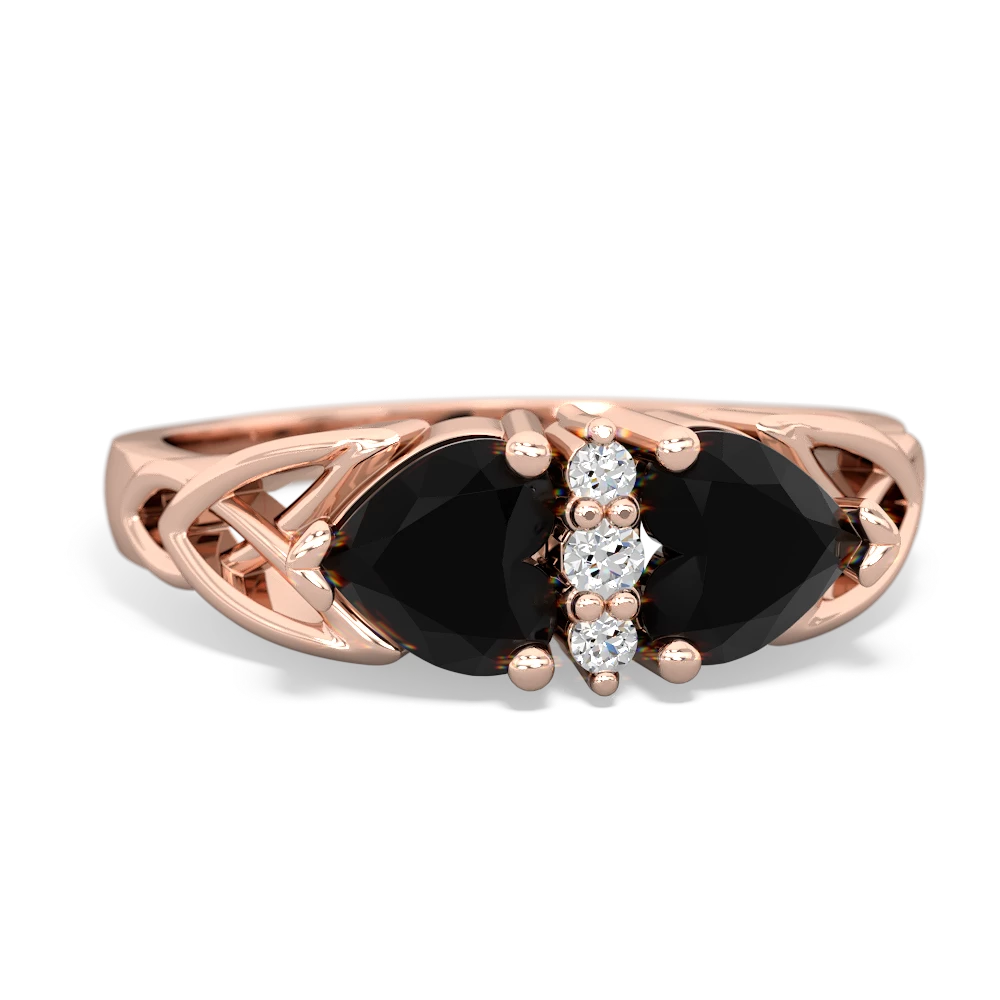 Onyx Celtic Knot Double Heart 14K Rose Gold ring R5040