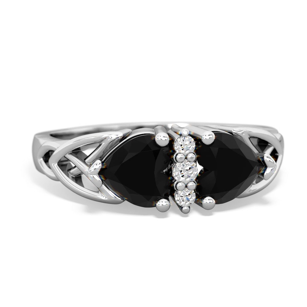 Onyx Celtic Knot Double Heart 14K White Gold ring R5040