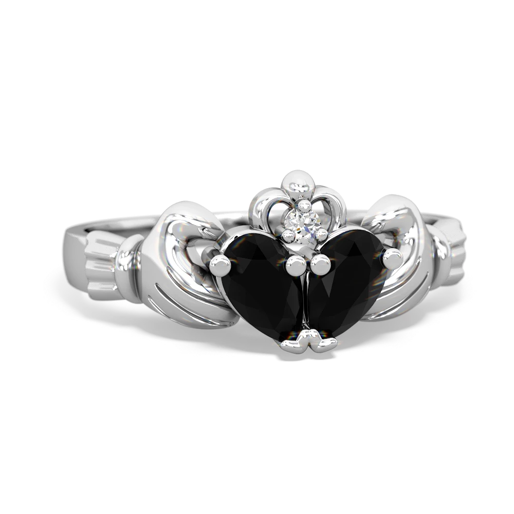 Onyx 'Our Heart' Claddagh 14K White Gold ring R2388