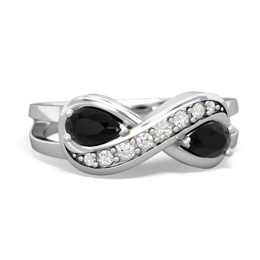 Onyx Diamond Infinity 14K White Gold ring R5390