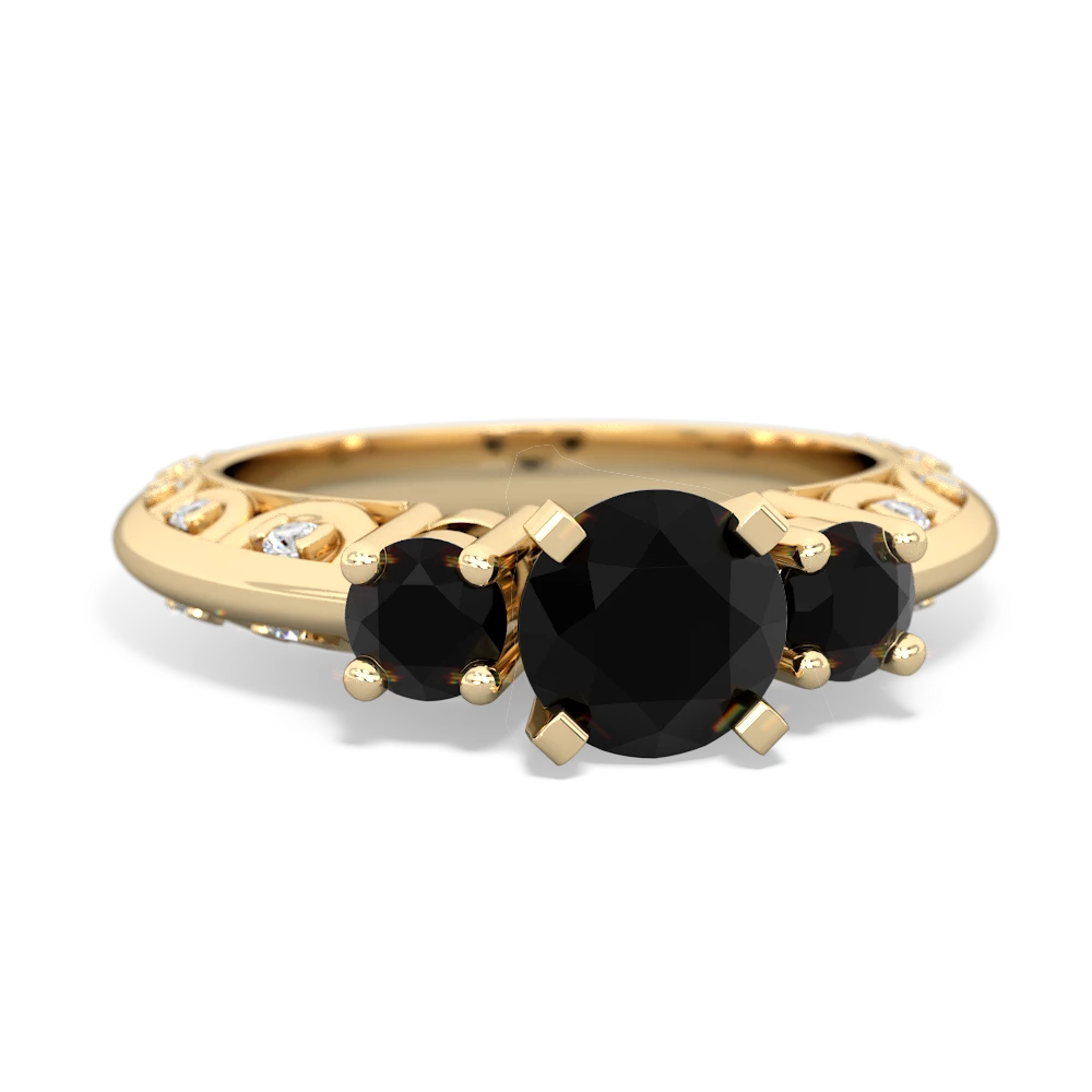 Onyx Art Deco Eternal Embrace Engagement 14K Yellow Gold ring C2003