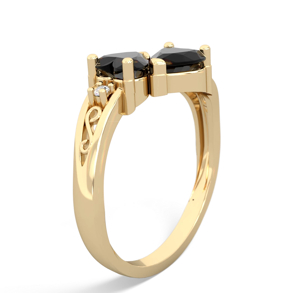 Onyx Snuggling Hearts 14K Yellow Gold ring R2178