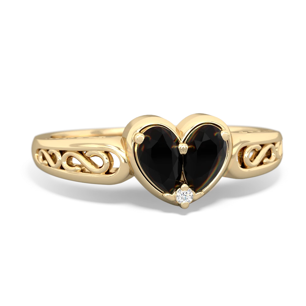 Onyx Filligree 'One Heart' 14K Yellow Gold ring R5070