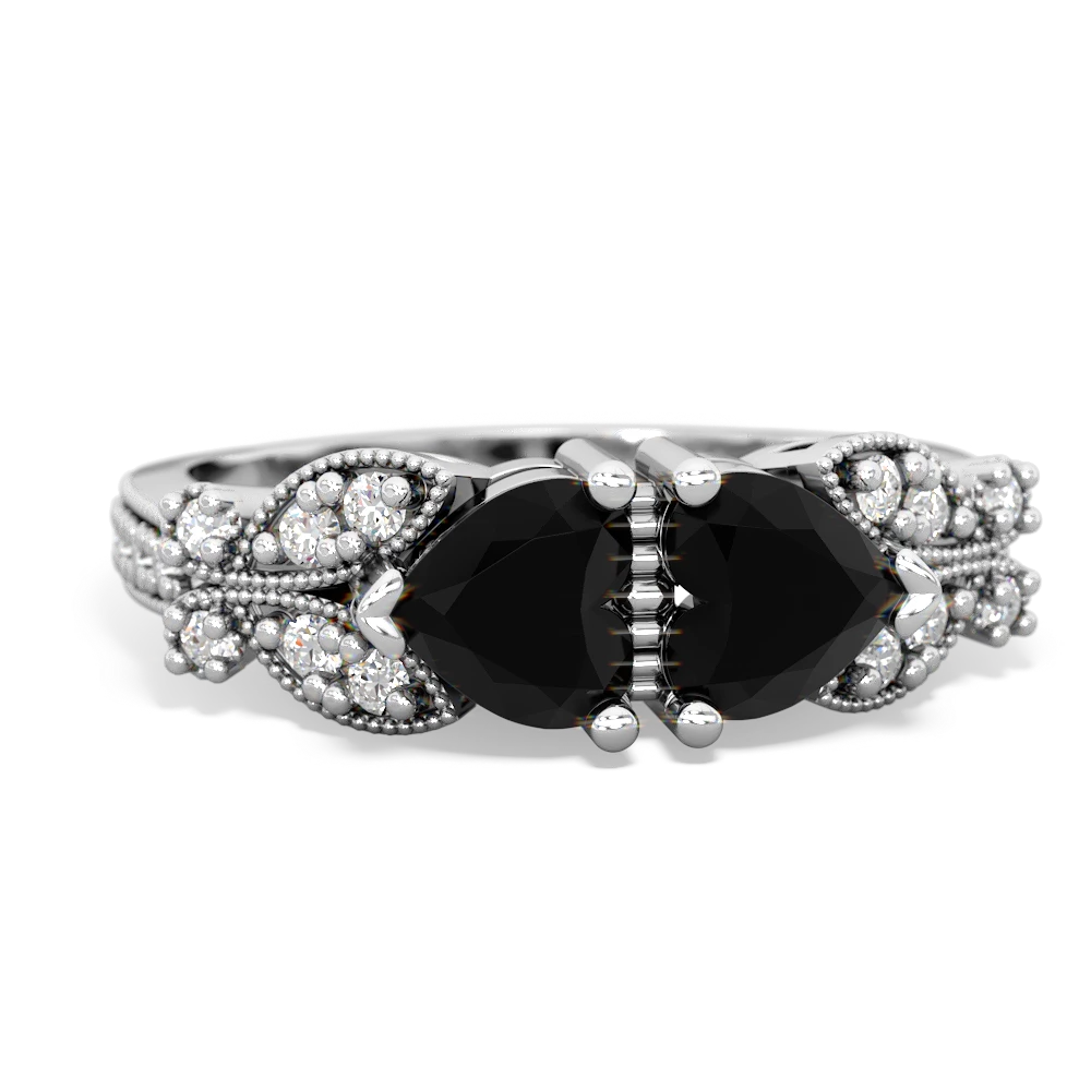 Onyx Diamond Butterflies 14K White Gold ring R5601