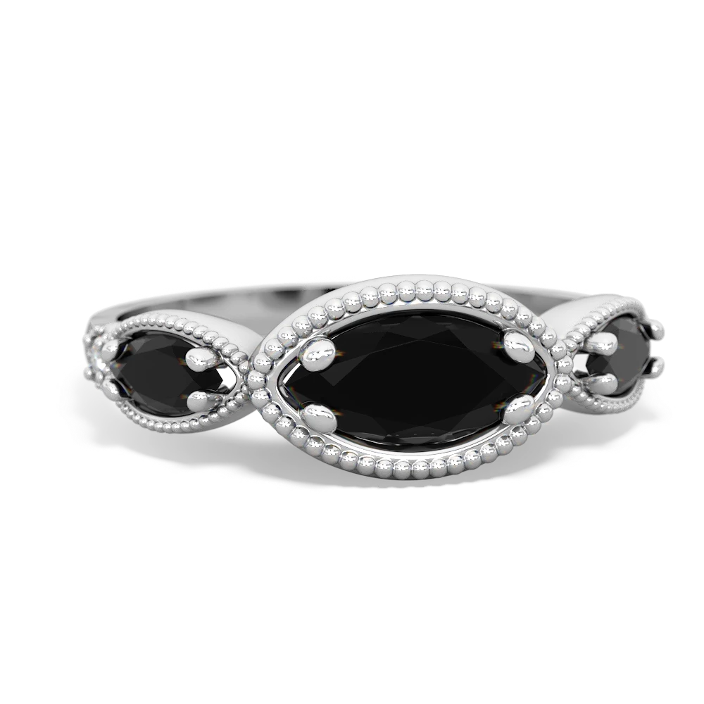 Onyx Milgrain Marquise 14K White Gold ring R5700