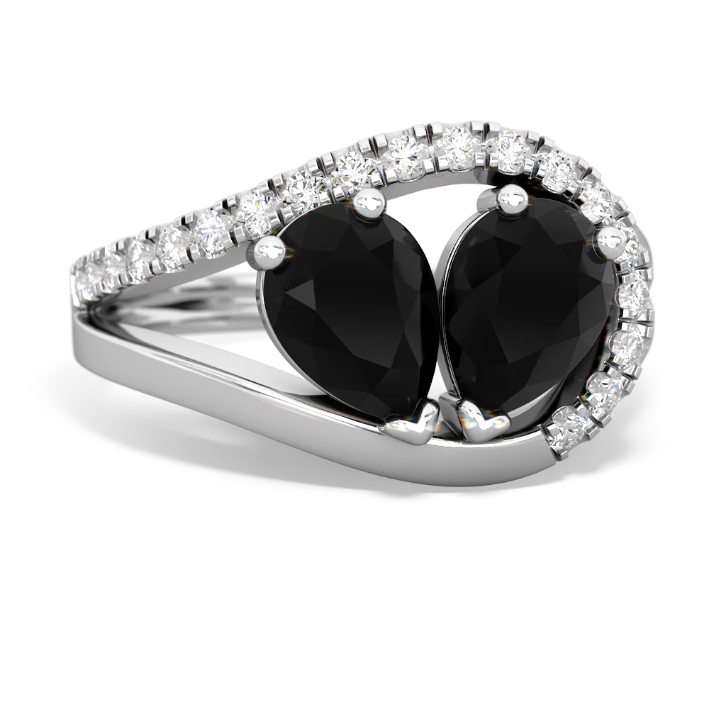 Onyx Nestled Heart Keepsake 14K White Gold ring R5650