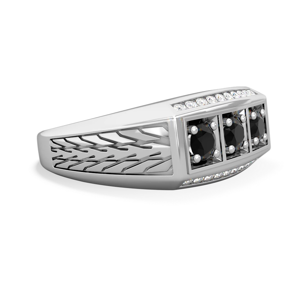 Jade Three Stone Tire Tread Men's 14K White Gold ring R0520