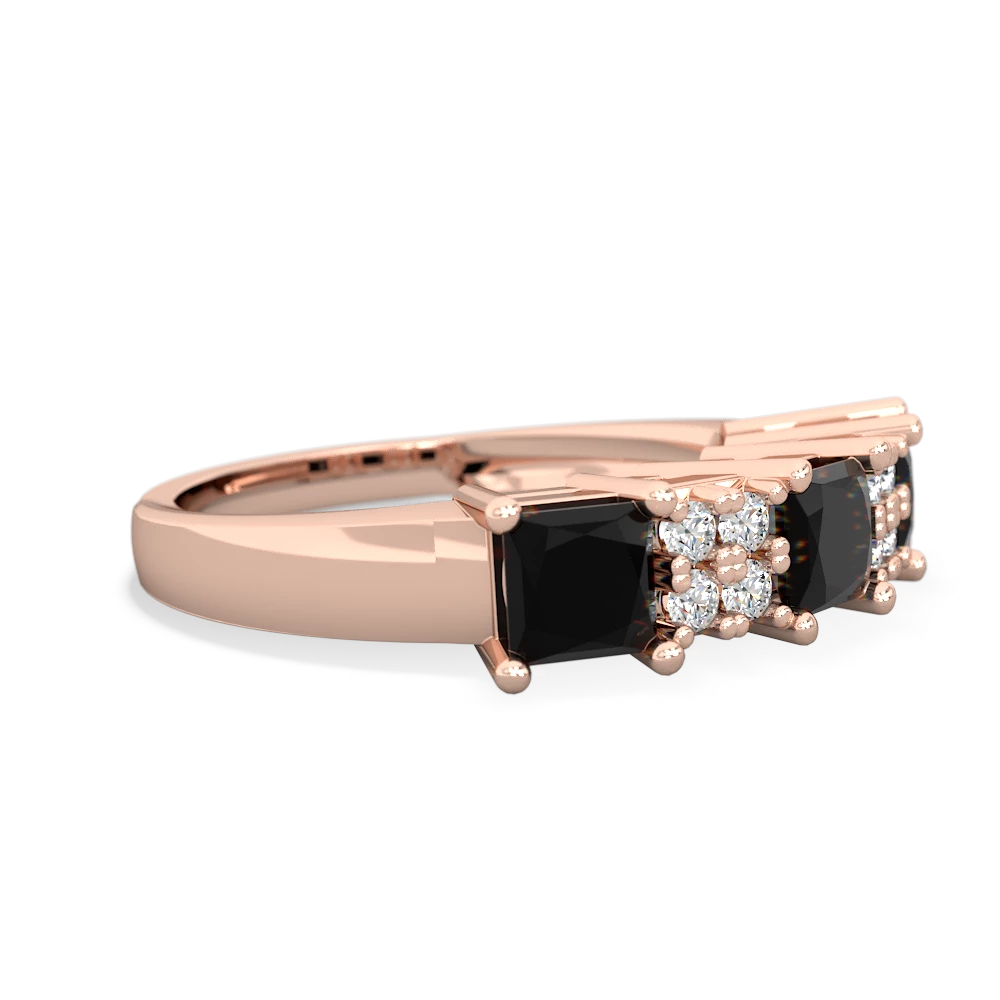 Onyx Three Stone Diamond Cluster 14K Rose Gold ring R2592