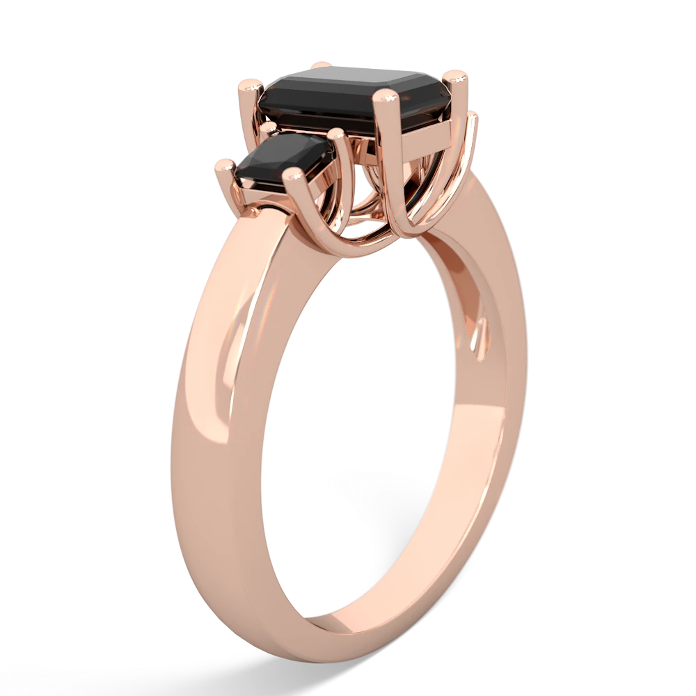 Smoky Quartz Three Stone Emerald-Cut Trellis 14K Rose Gold ring R4021