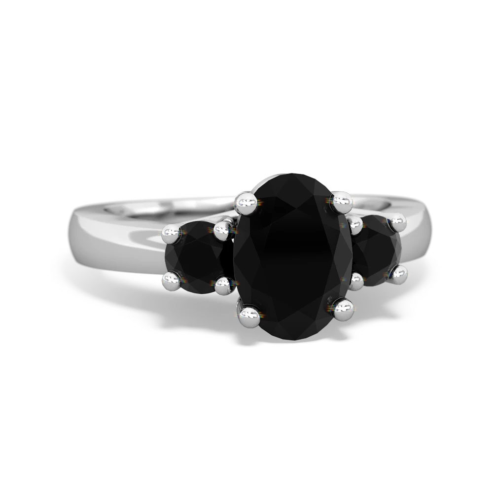 Onyx Three Stone Oval Trellis 14K White Gold ring R4024