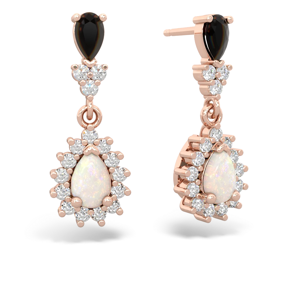 Onyx Halo Pear Dangle 14K Rose Gold earrings E1882