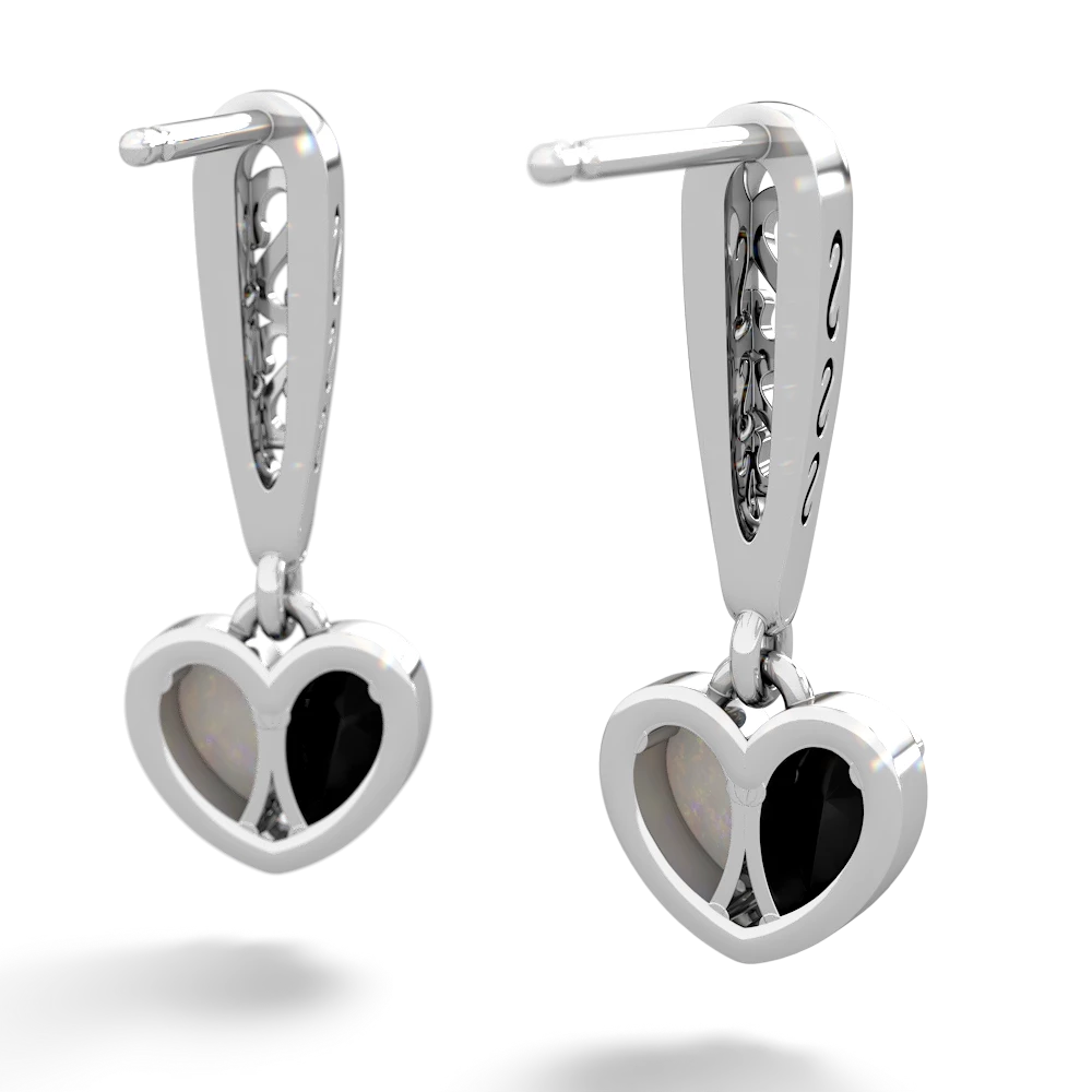 Onyx Filligree Heart 14K White Gold earrings E5070