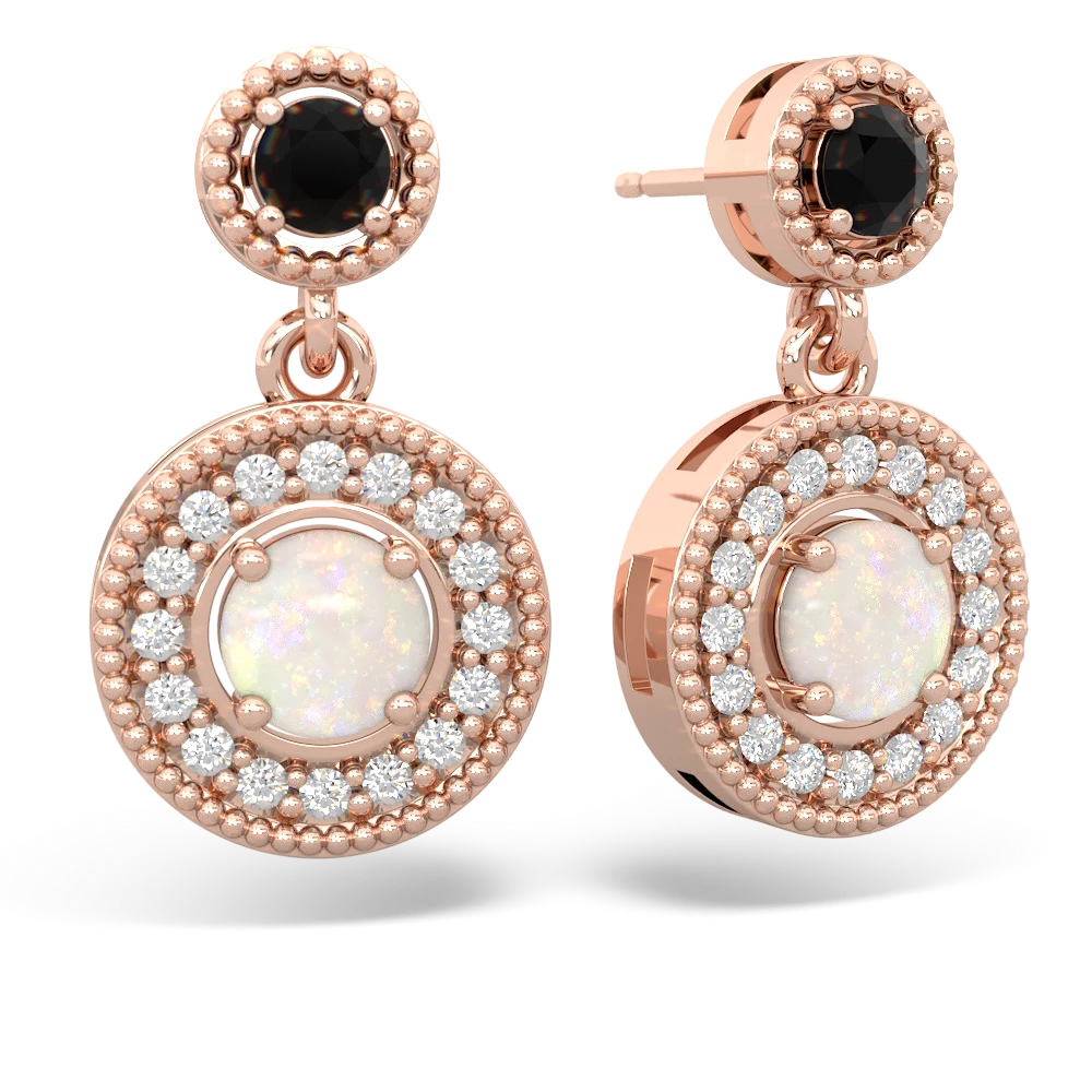 Onyx Halo Dangle 14K Rose Gold earrings E5319