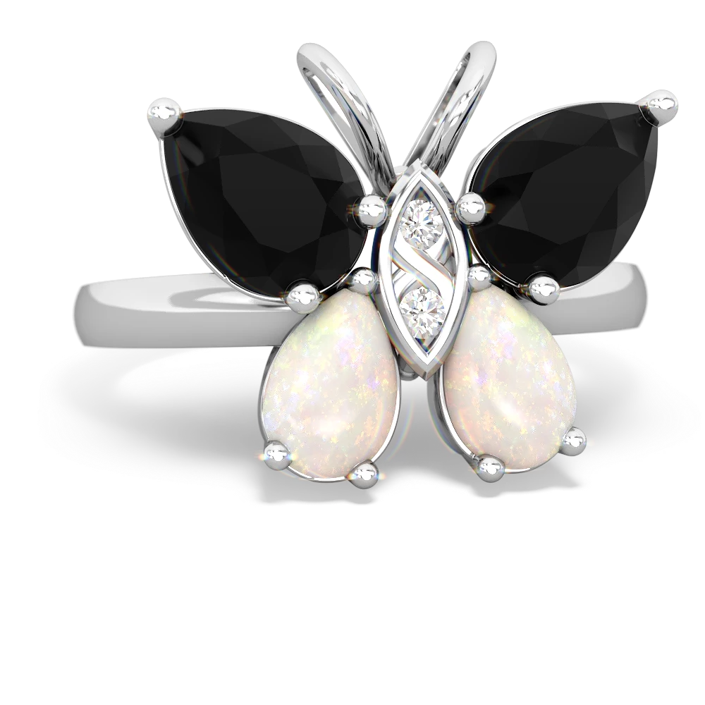 Onyx Butterfly 14K White Gold ring R2215