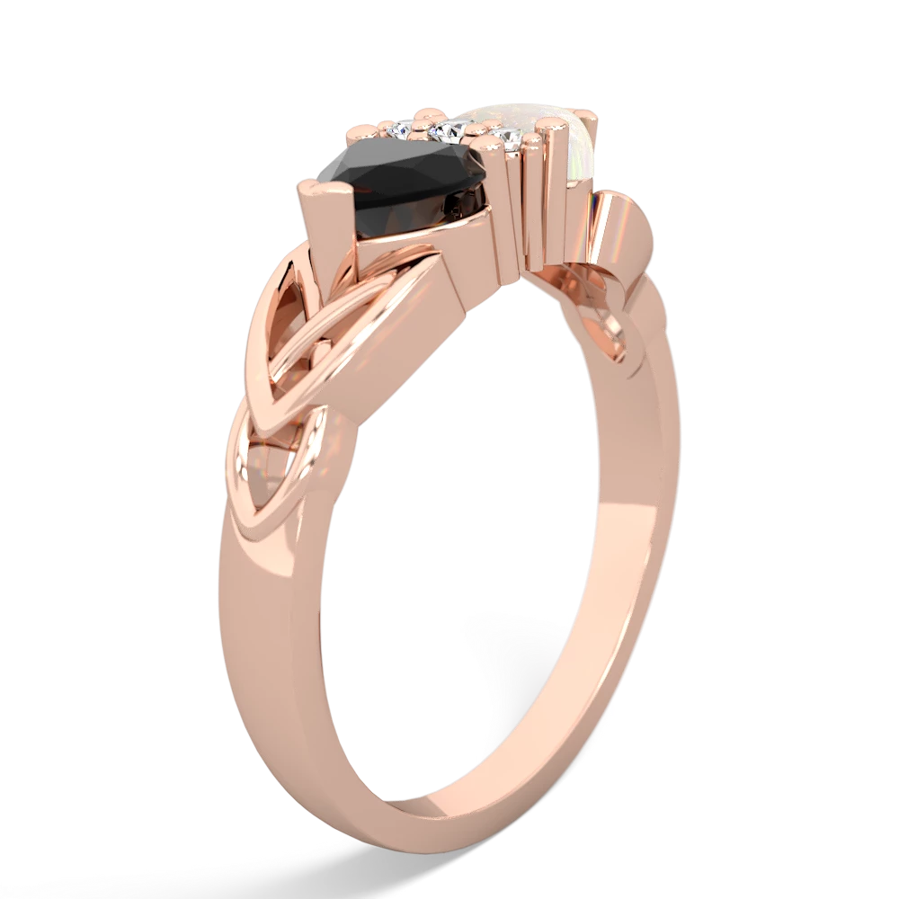 Onyx Celtic Knot Double Heart 14K Rose Gold ring R5040