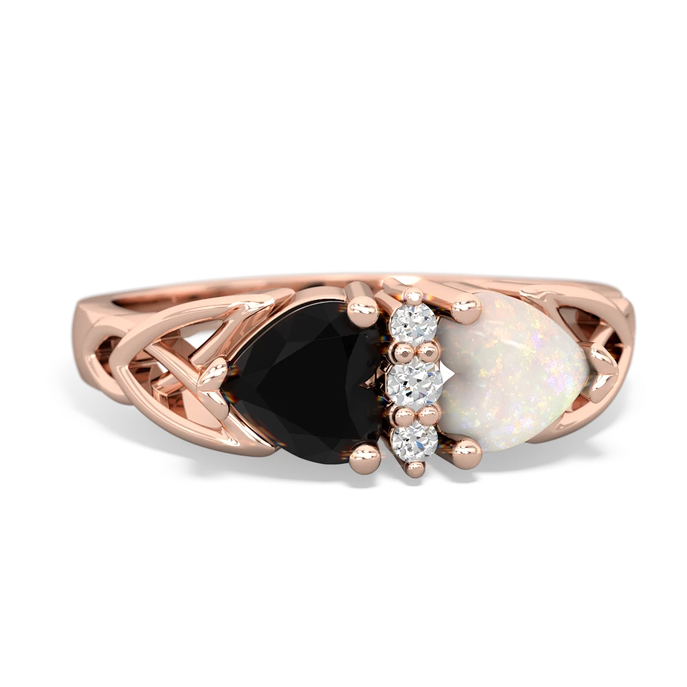 Onyx Celtic Knot Double Heart 14K Rose Gold ring R5040