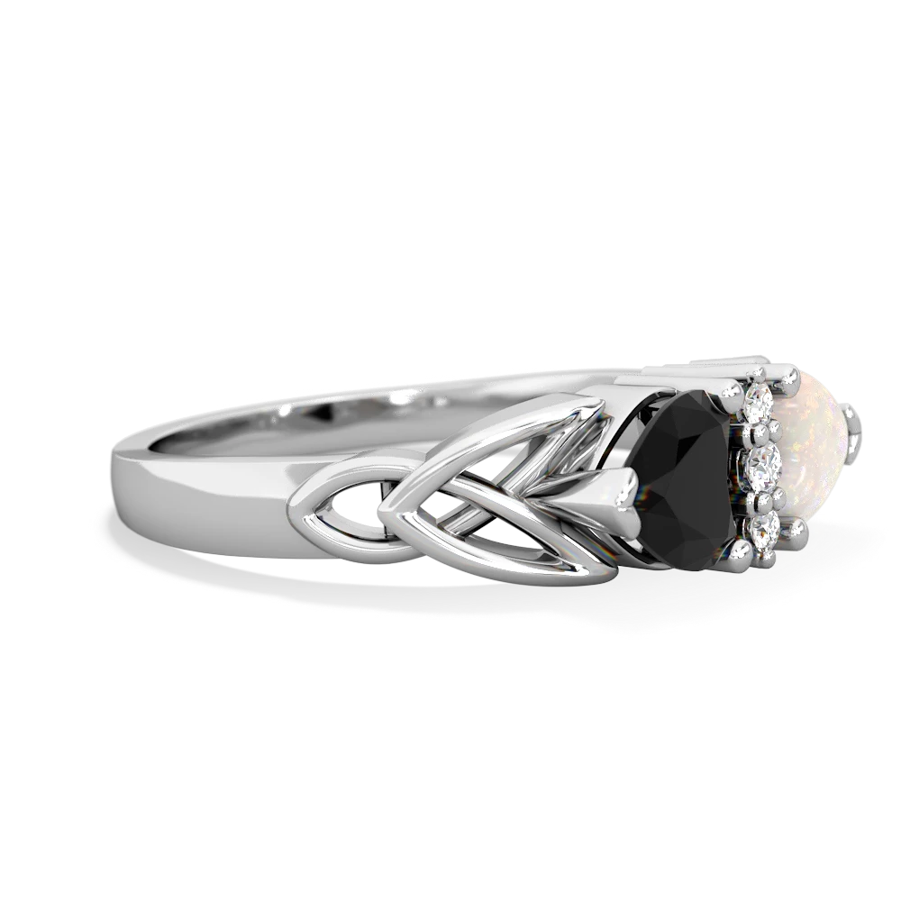 Onyx Celtic Knot Double Heart 14K White Gold ring R5040