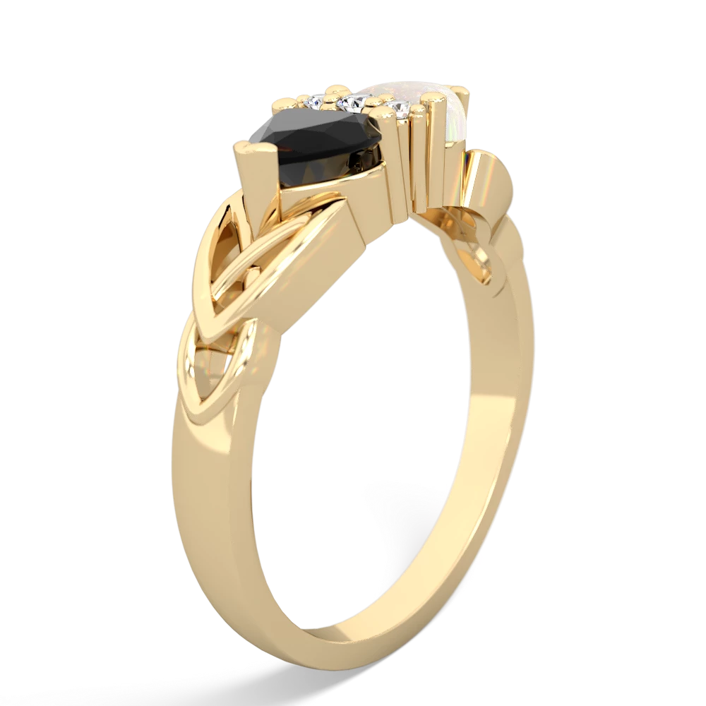 Onyx Celtic Knot Double Heart 14K Yellow Gold ring R5040