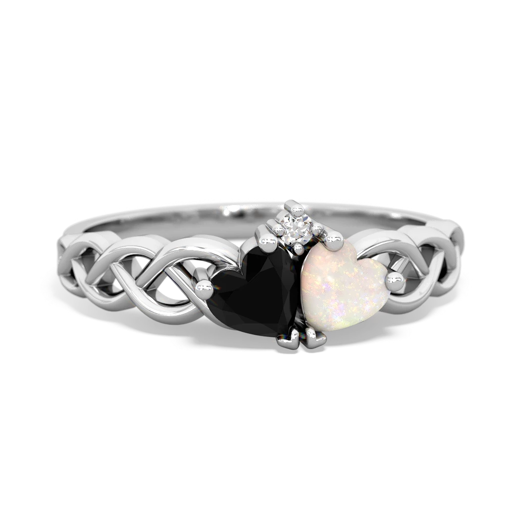 Onyx Heart To Heart Braid 14K White Gold ring R5870