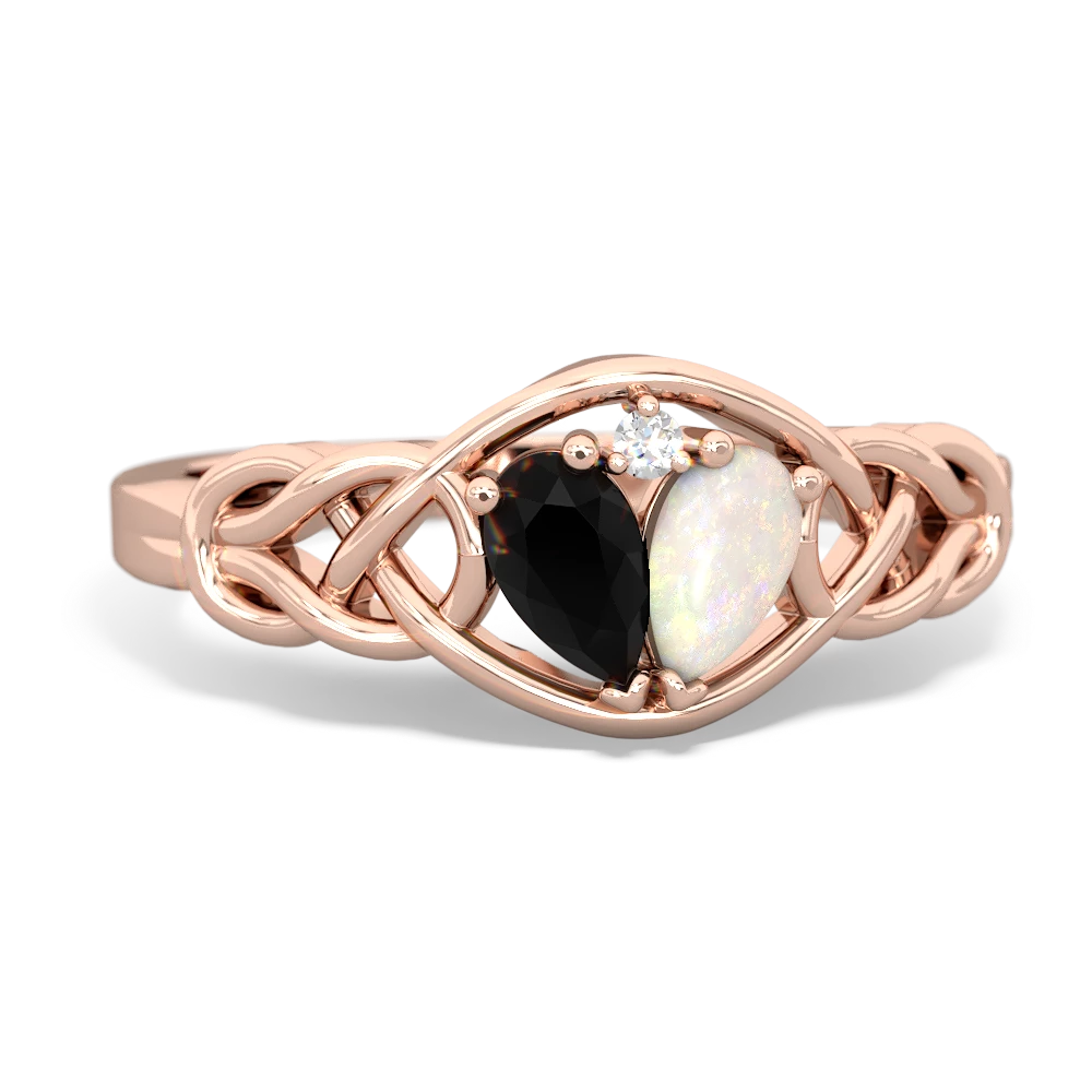 Onyx Celtic Love Knot 14K Rose Gold ring R5420