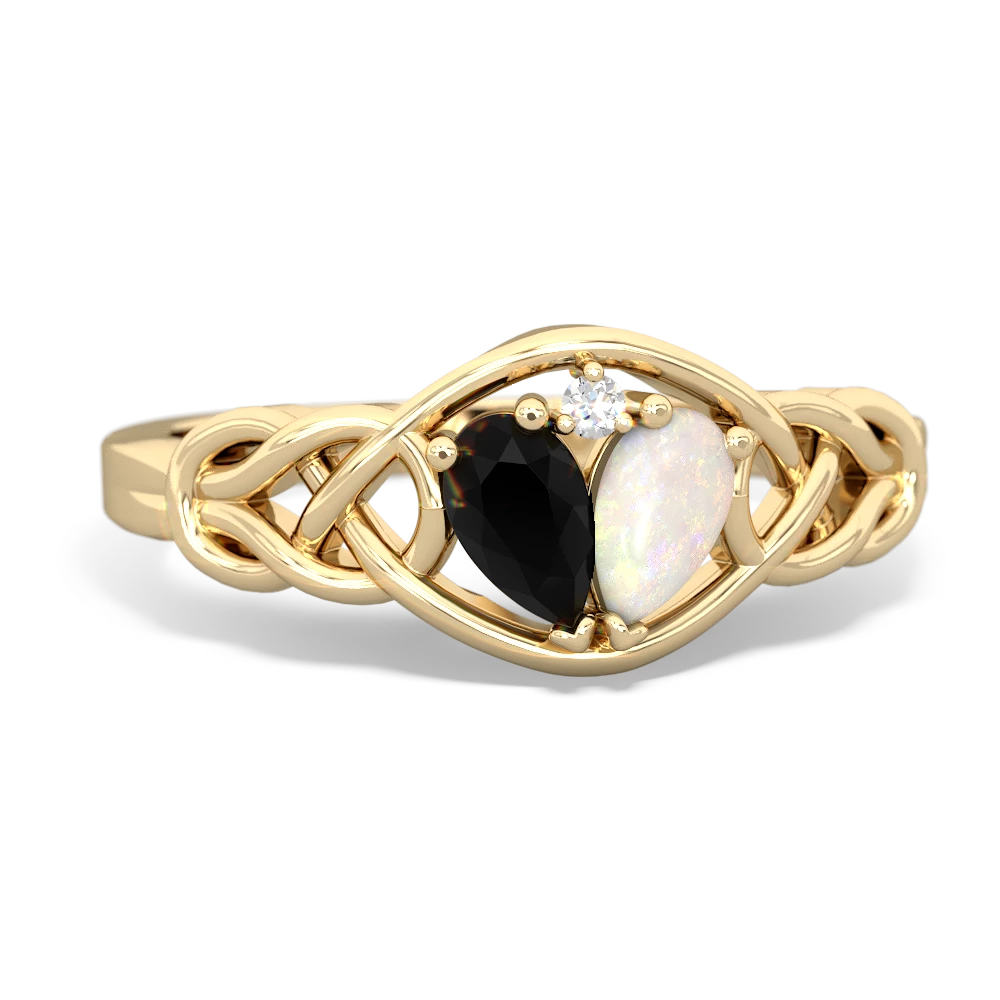 Onyx Celtic Love Knot 14K Yellow Gold ring R5420