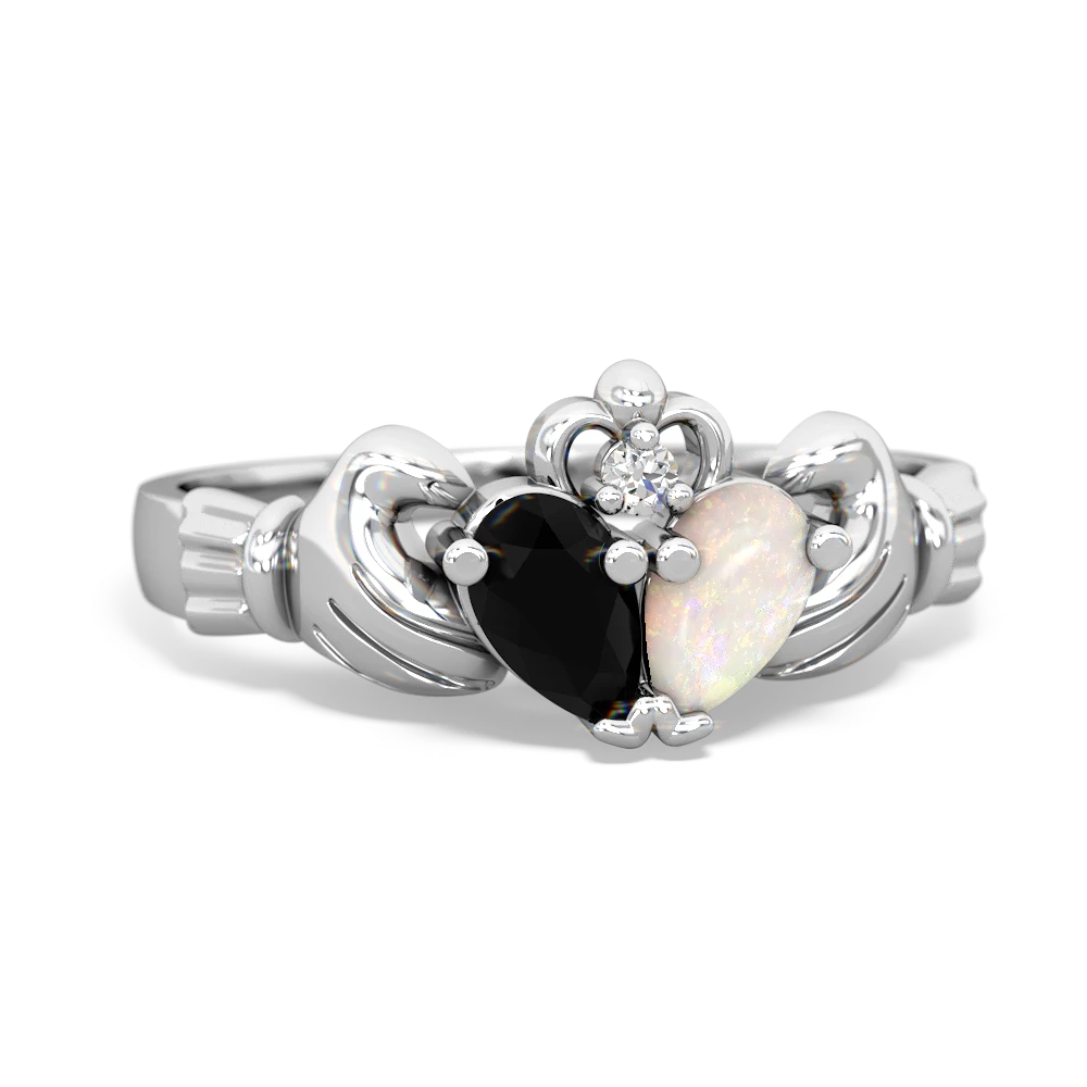 Onyx 'Our Heart' Claddagh 14K White Gold ring R2388