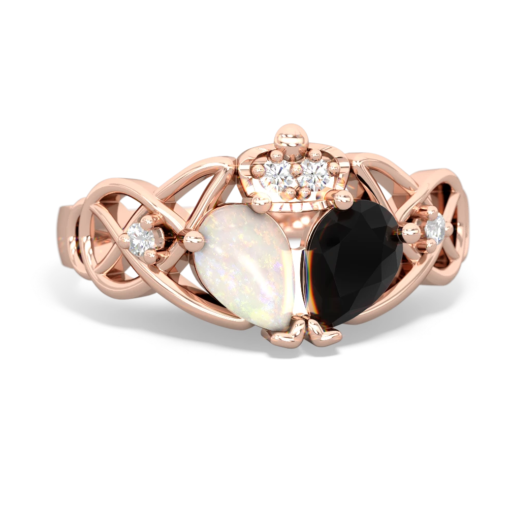 Onyx 'One Heart' Celtic Knot Claddagh 14K Rose Gold ring R5322