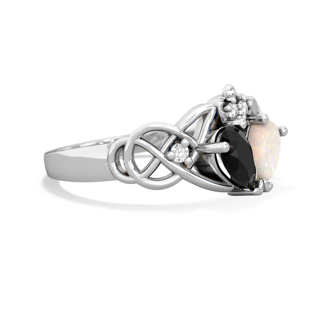 Onyx 'One Heart' Celtic Knot Claddagh 14K White Gold ring R5322