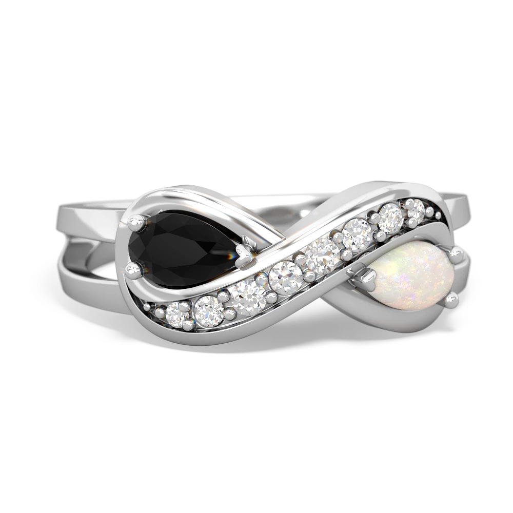 Onyx Diamond Infinity 14K White Gold ring R5390