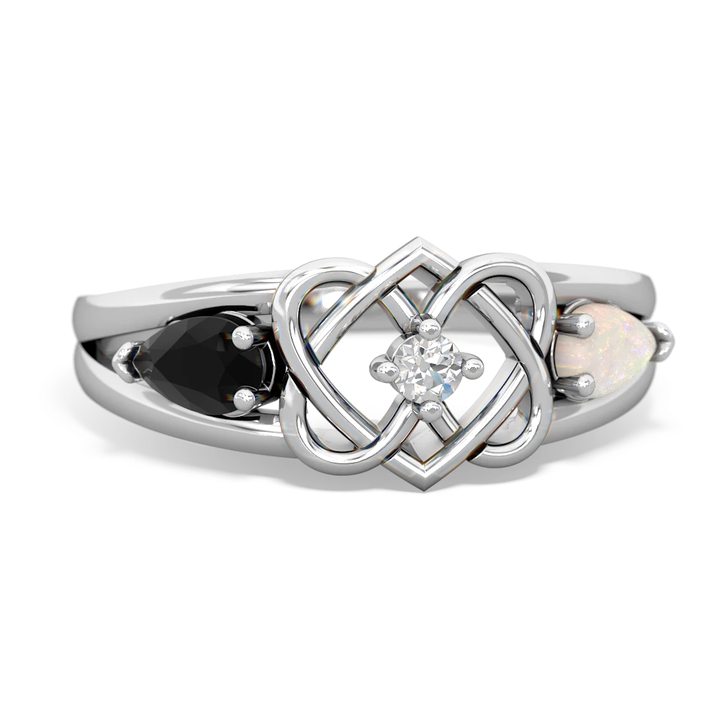 Onyx Hearts Intertwined 14K White Gold ring R5880