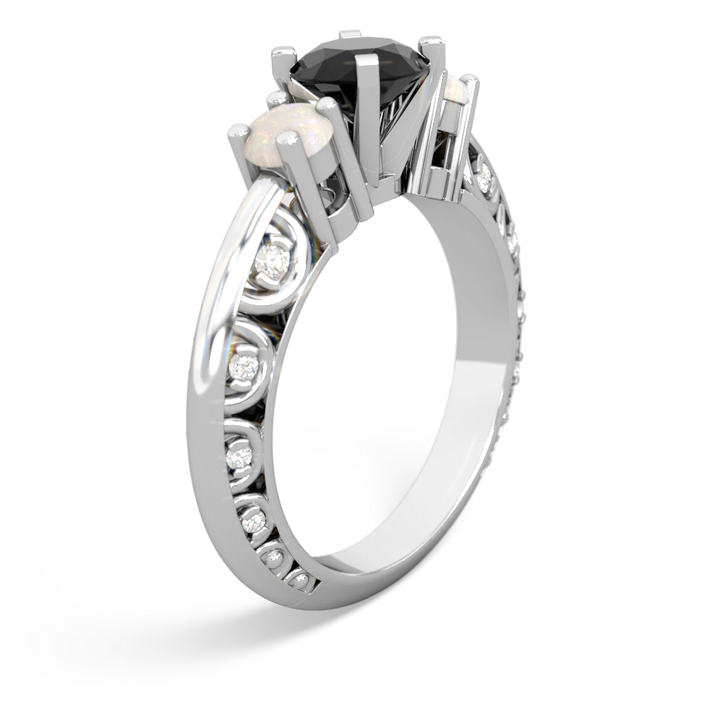 Onyx Art Deco Eternal Embrace Engagement 14K White Gold ring C2003