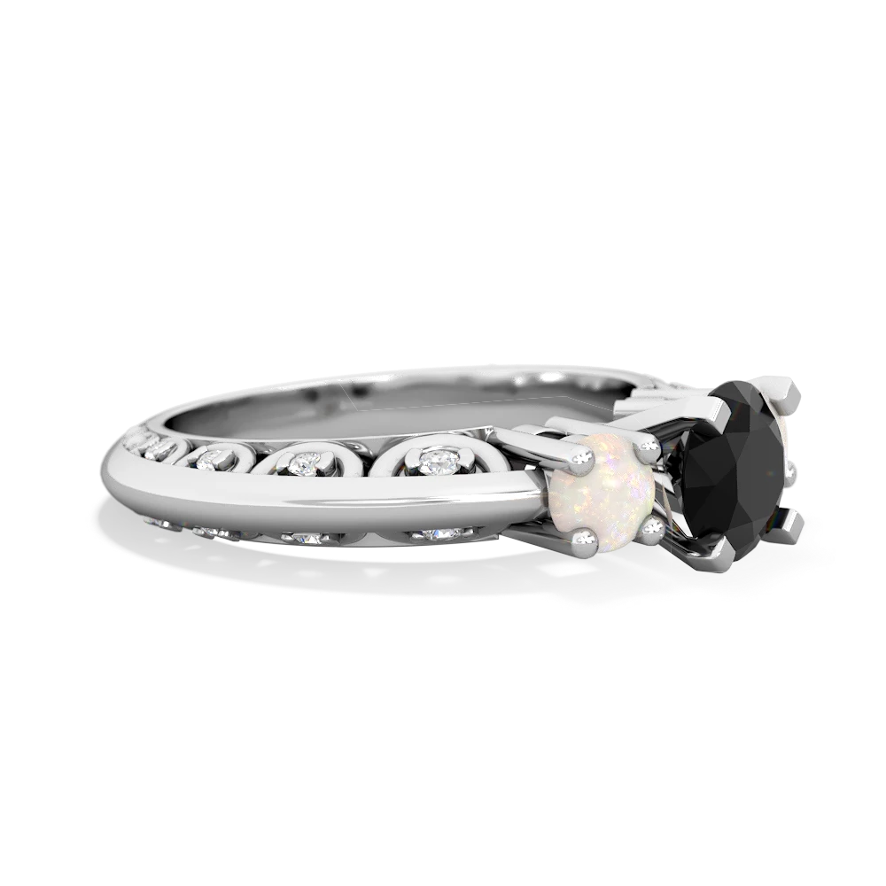 Onyx Art Deco Eternal Embrace Engagement 14K White Gold ring C2003