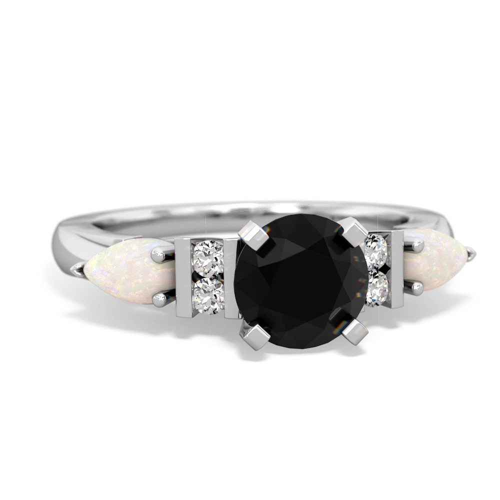 Onyx 6Mm Round Eternal Embrace Engagement 14K White Gold ring R2005