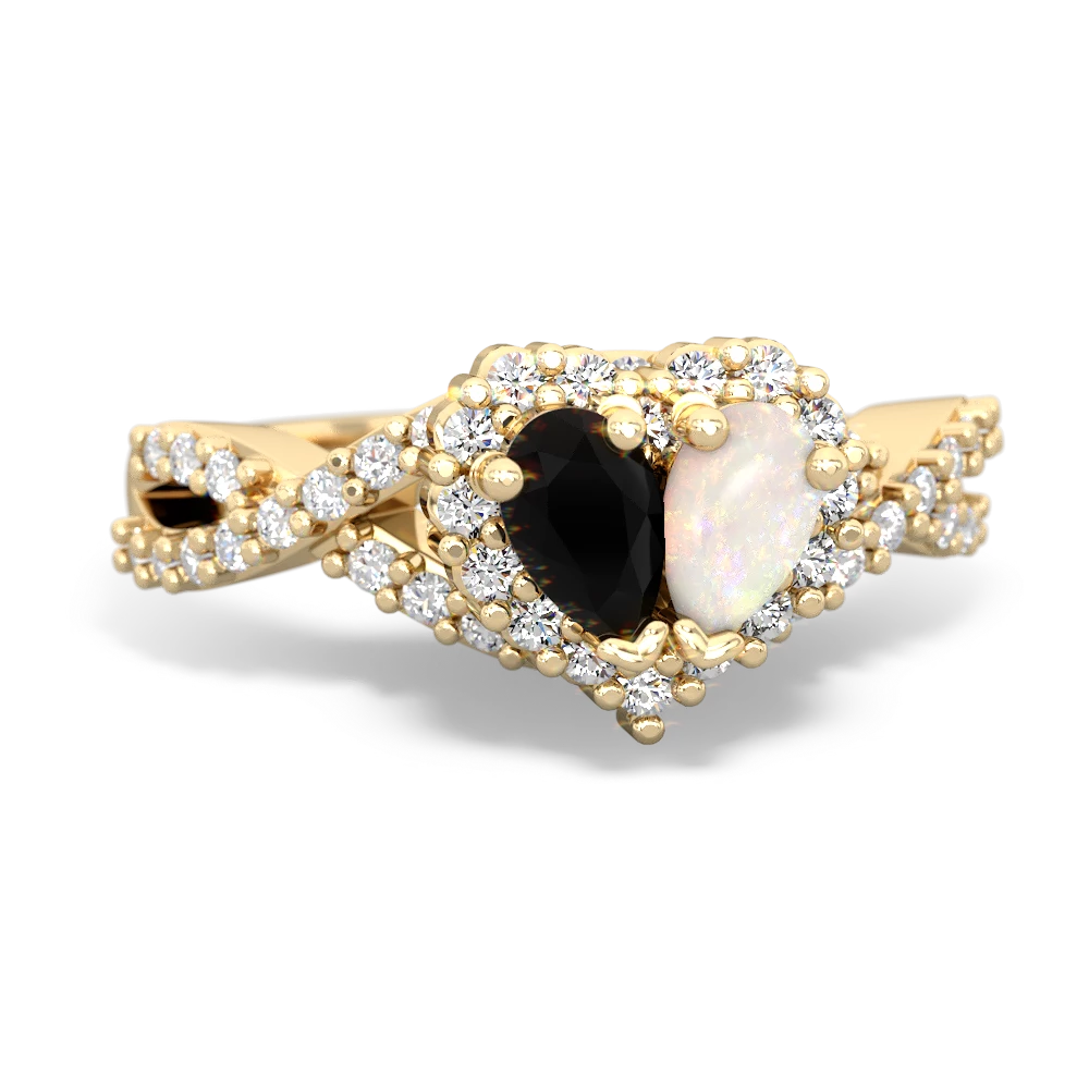 Onyx Diamond Twist 'One Heart' 14K Yellow Gold ring R2640HRT